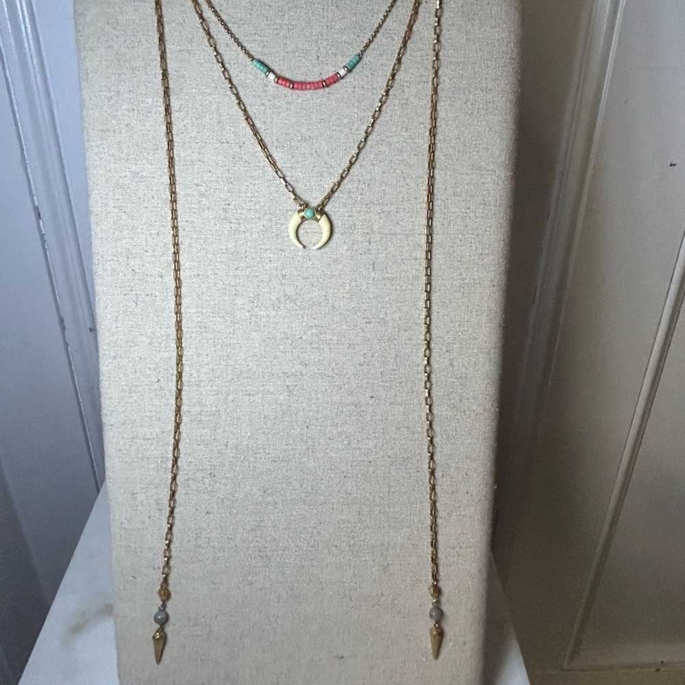 Stella&Dot Layered Necklace with Horn Detail - like new/display only